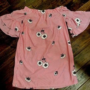 Ladies red white and black off the shoulder dress